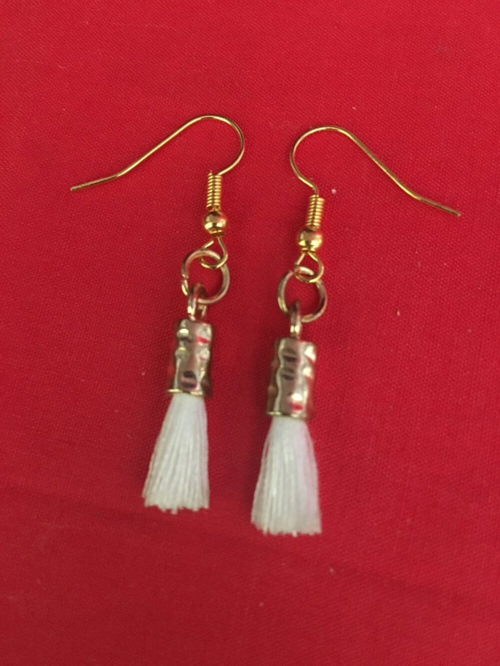 White Tassel Gold Dangle Earrings– Hypoallergenic Hooks